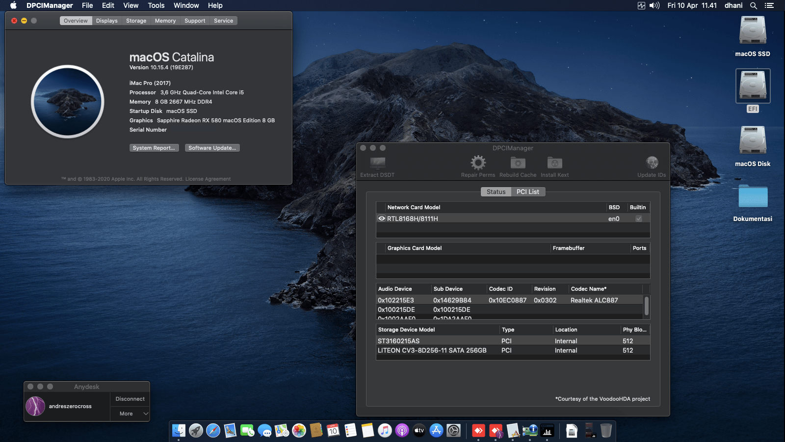 Success Hackintosh macOS Catalina 10.15.4 Build 19E287 in MSI B450M PRO-M2 MAX + AMD Ryzen 3 3200G + Sapphire Radeon RX 580